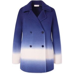 TORY BURCH Blue Tie Dye Ombre Merino Wool Livingston Double Breasted Coat